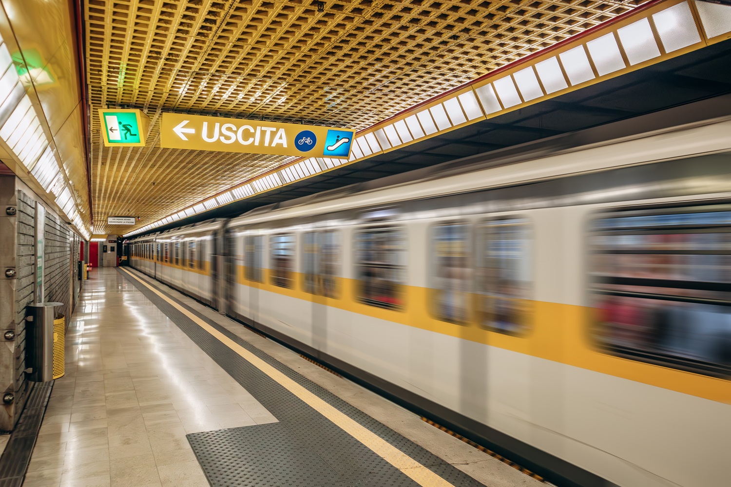 Milan, Italy - August 20, 2024: Platform of Sondrio metro station in Milan
